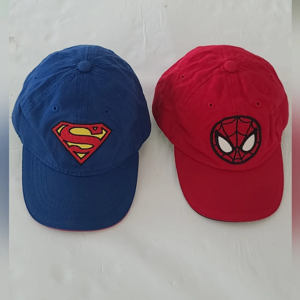 Superman and Spider Man Kids Boys hats Caps set Red Blue Size XS